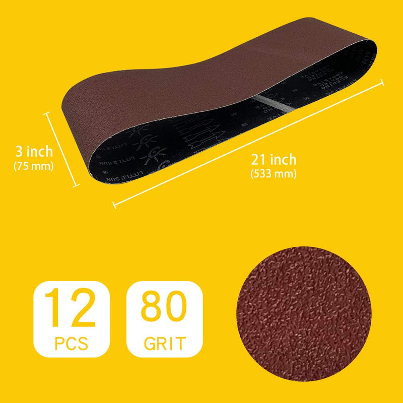[Australia - AusPower] - 3 x 21 Inch 80 Grit Sanding Belt | Premium Aluminum Oxide Sanding Belt | Premium Sander Sandpaper  12 Pack 