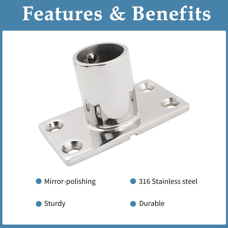 YANYUCB Boat Hand Rail Fitting,316 Stainless Steel Rectangular 60/90 Degree Boat Hand Rail Base(1 inch,1-1/4inch,7/8 inch,1-3/16 inch) with L Shape Hex Key and Screws 7/8 inch × 2 90°