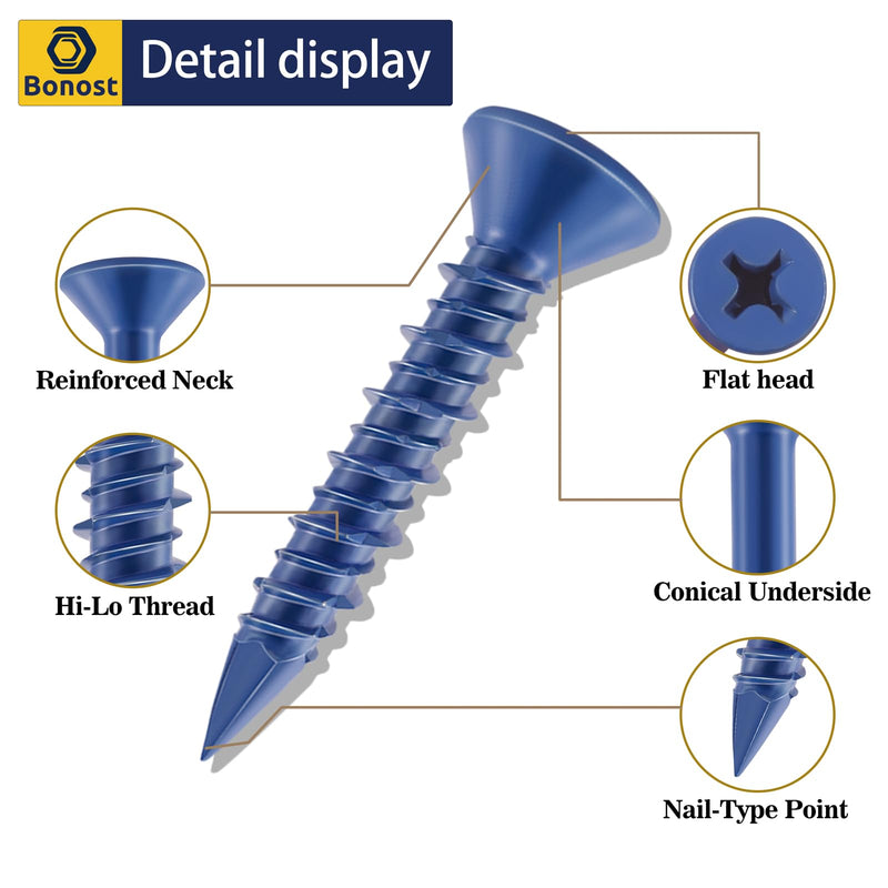 3/16 x 1-1/4" Concrete Screw Anchor 100Pcs - Flat Phillips Head Brick Screws for Masonry, Block