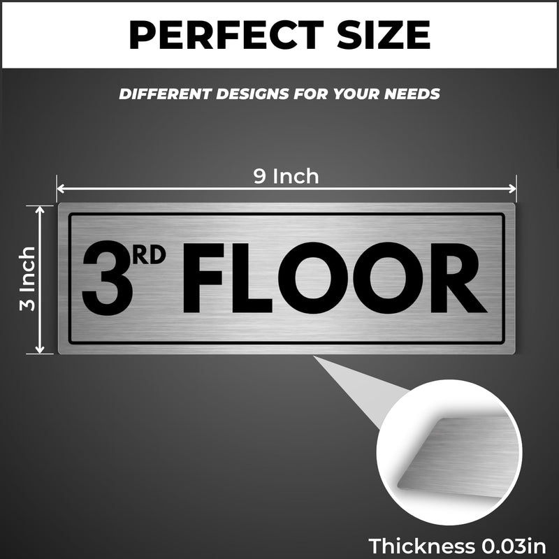 Adhesive 3rd Floor Sign - 3 x 9 inch - Aluminum Floor Level Signage - Third Floor Sign - 3M Self-Adhesive - Building Wayfinding Sign - (3rd Floor)