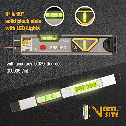 Prexiso 2-in-1 laser level with 12-inch magnetic spirit level and light, 100-foot laser range
