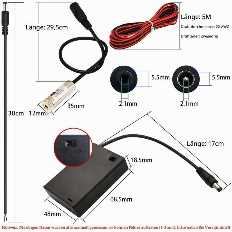 CTRICALVER Laser Module Adjustable Focal Point Kit, 405nm Industrial Laser Module Diode 3-5V 2.1mm DC Plug + Power Supply Kit (Light Source Shape: Crimson Dot)