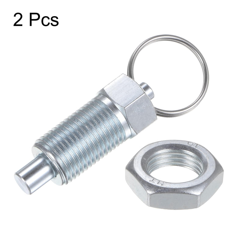 [Australia - AusPower] - 2Pcs Spring Plunger with Pull Ring M16x1.5 Thread Length Pin Dia.8mm Flat Head Carbon Steel Non-Locking Retractable Index Plunger for Industrial Equipment 