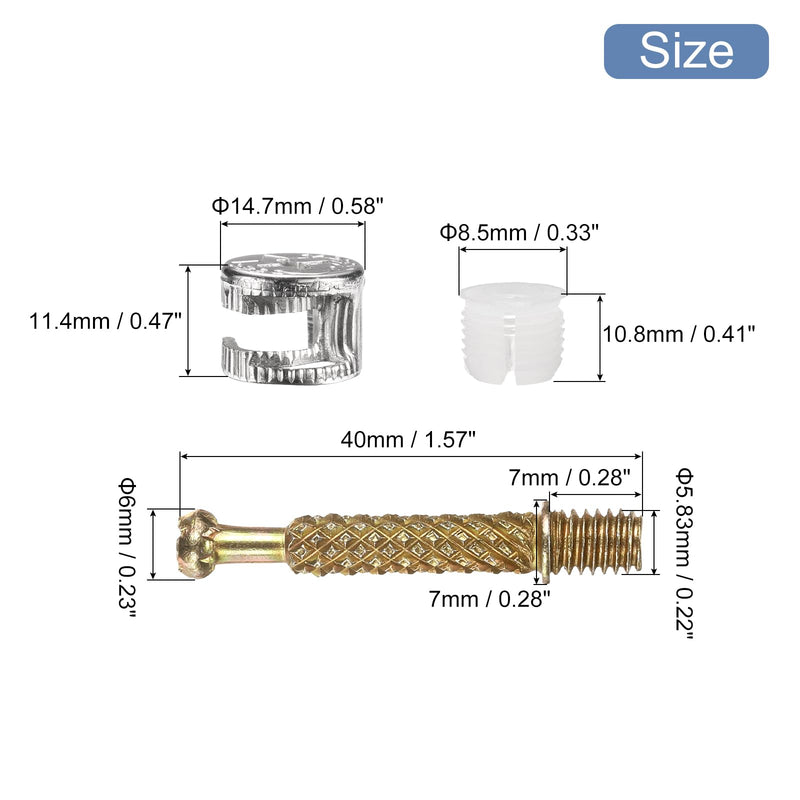 [Australia - AusPower] - uxcell 24 Sets Cam Locks for Furniture, 40mm Cam Lock Nut and Screw, 3 in 1 Furniture Connecting Fasteners with Dowel Eccentric Wheels Pre-Inserted Nuts for Cabinet Bookcase, Gold 