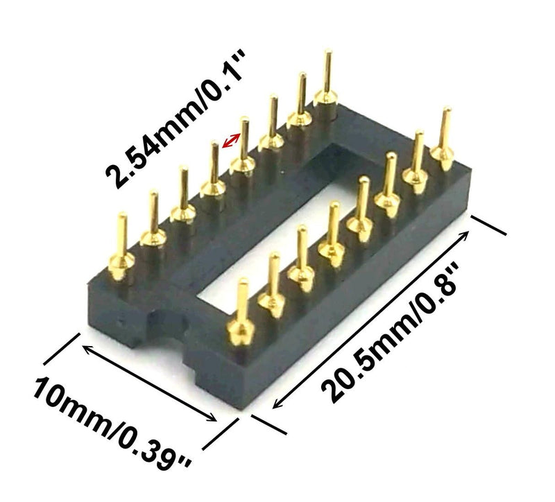 Gold-Plated 20 pcs DIP-10/DIP-16 pins IC Round Hole Socket Adaptor 2.54mm Pitch 7.6 Row Pitch 2 Row 10/16 Round Pins Soldering (DIP-16 pins) DIP-16 pins