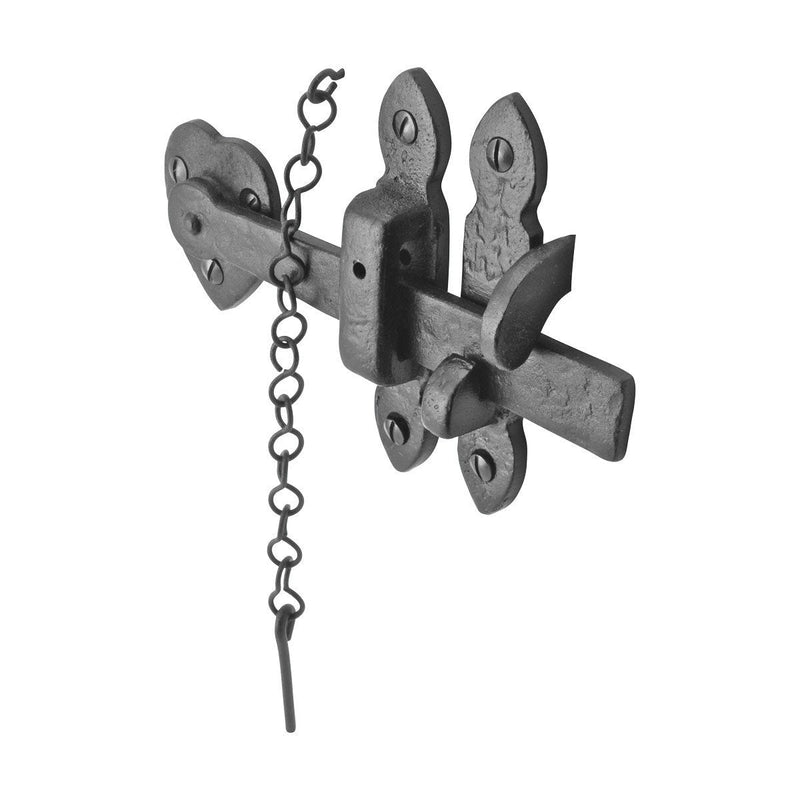 Renovators Supply Bathroom Door Lock Latch 8 in. Black Iron Lock Heart Thumb Gate Latch with Mounting Hardware Pack of 1 Black 6.75"