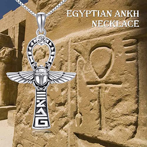 Eye of Horus/Egyptian Cat/Ankh Necklace 925 Sterling Silver Viking Jewellery Egyptian Pendant Necklaces for Men Women Mother Ankh Cross