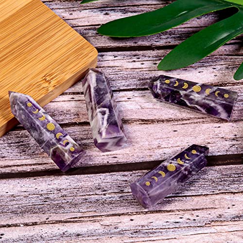 TUMBEELLUWA Moon Phase Crystal Wands for Healingcraft Wiccan Purple & Pink & White