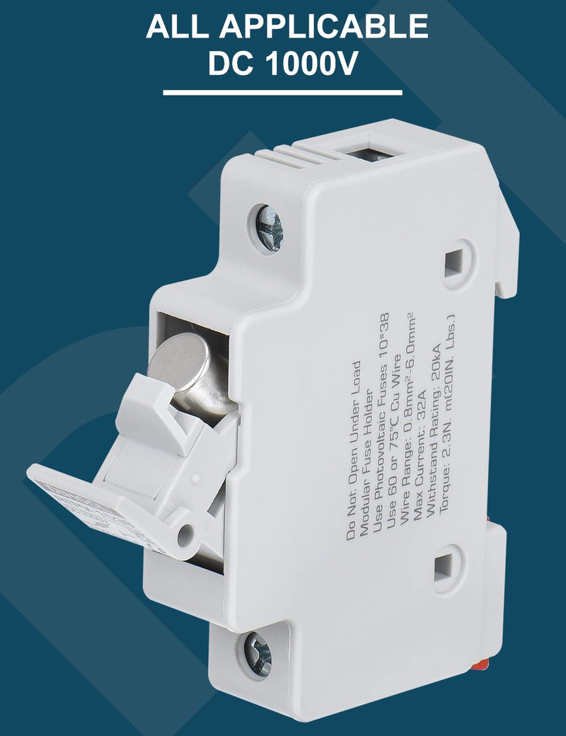DIHOOL 30 Amp Inline Fuse for Solar Connector, 4pcs Solar fuses Holder, DIN Rail Solar Panel Fuse 32A Fuse With Holder