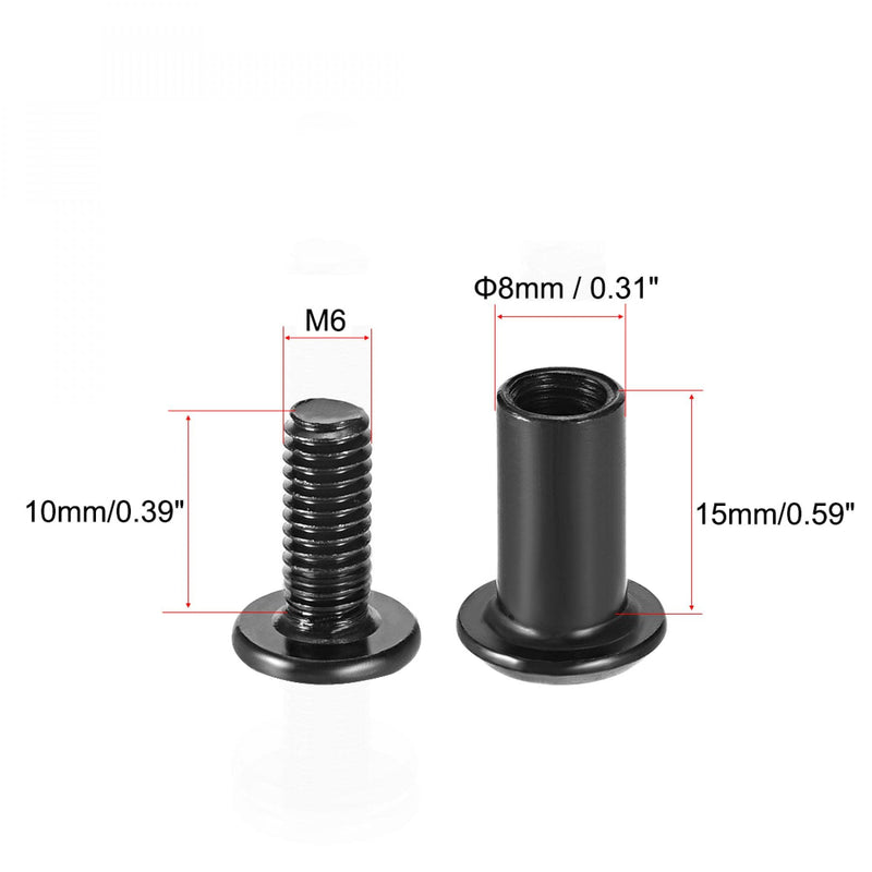 [Australia - AusPower] - uxcell Screw Post Fit for 5/16"(8mm) Hole Dia, Male M6x10mm Belt Buckle Binding Bolts Leather Fastener Carbon Steel Black 10 Sets 10mm 