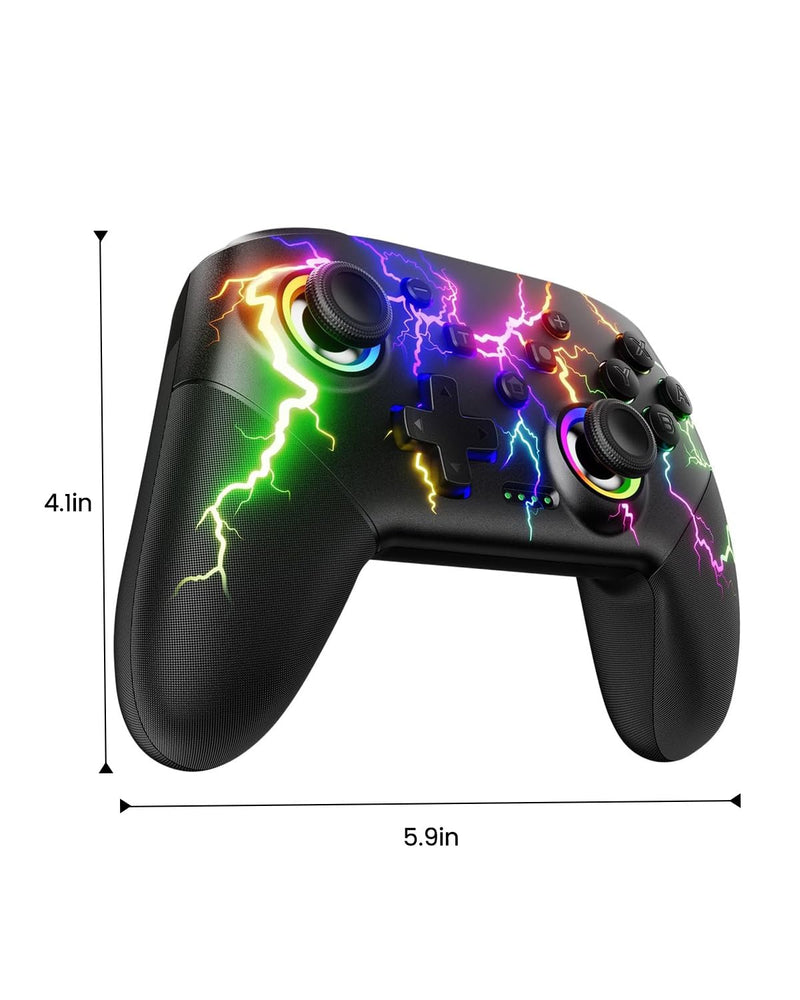[Australia - AusPower] - Switch Controller Compatible with Switch/Switch Lite/Switch OLED/Windows/iOS/Android, RGB Lightning Programmable 1000mAh Wireless Switch Pro Controller with One Key Pairing Wake Up Turbo Vibration 