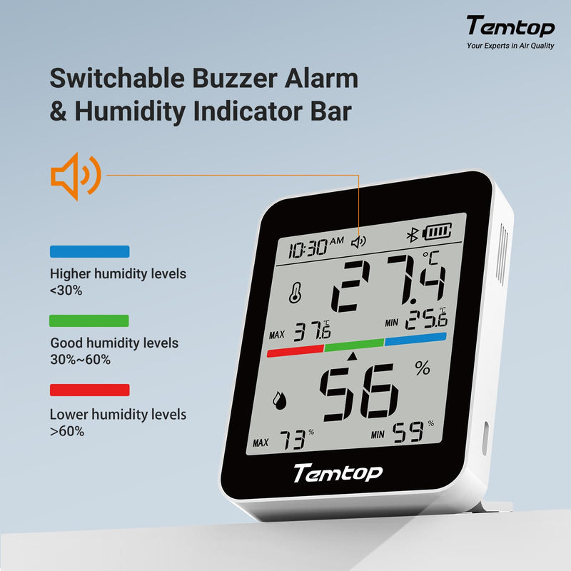Temtop Humidity Meter T1, Indoor Thermometer for Room Temperature, Bluetooth Hygrometer with Notification Alerts, Data Export, Digital Gauge for Home, Office, Greenhouse, Garage, Baby Nursery, Gift Basic Edition 1