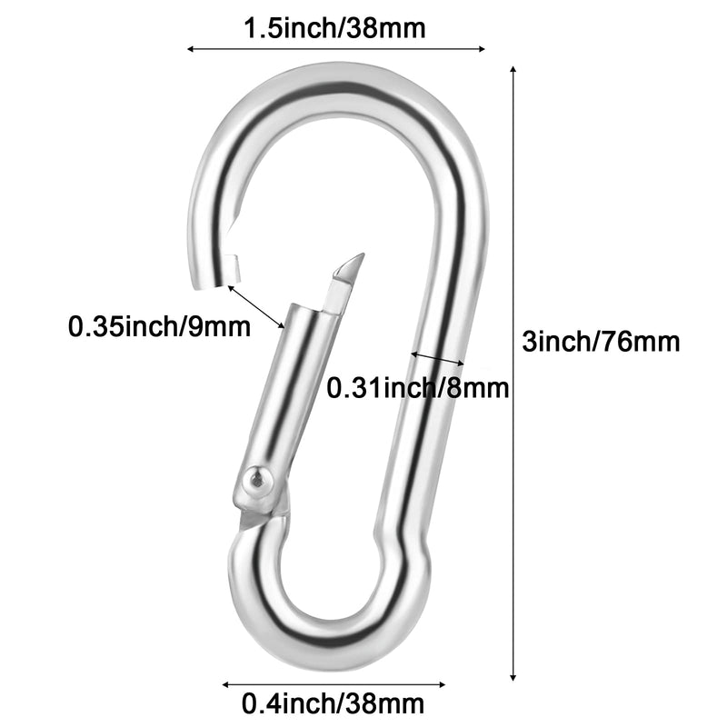 [Australia - AusPower] - Benvo 2 Pcs Carabiner Clips Spring-Snap Hook M8 3.1 Inch Quick Link 304 Steel Heavy Duty Big Spring Buckle Rope Connectors for Backpack, Hammock, Camping and Swing, Outdoor Equipments (500LB Capacity) M8-Pack of 2 