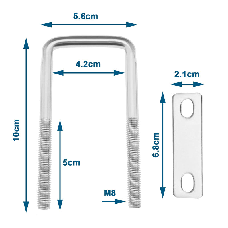 [Australia - AusPower] - eMagTech 4 Sets M8 Square U-Bolts 304 Stainless Steel U Clamp Bolt with Nuts and Washers 42mm Inner Width for Trailers Pipes Wood Hardware 