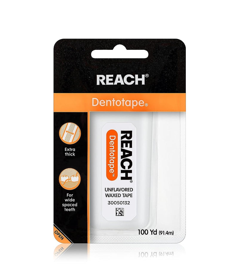 REACH Dentotape Waxed Tape, Unflavored 100 Yards (Pack of 10)