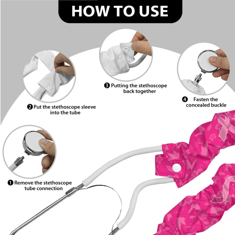[Australia - AusPower] - LedBack Pink Ribbon Stretchy Stethoscope Covers Universal Fit Stethoscope Decorative Sleeve Roses Two Piece Stethoscope Accessories Sleeve for Breast Cancer Day 