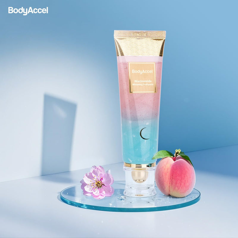 [Australia - AusPower] - Niacinamide Whitening Toothpaste, BodyAccel Niacinamide Intensive Whitening Toothpaste with Natural Gentle Care Deep Stain Removal Clean Peach Flavor, Improves Gum Health, Fresh Breath (1) 1 