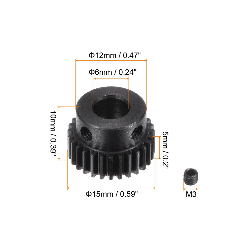 [Australia - AusPower] - uxcell Pinion Gear Set, 45# Carbon Steel Motor Rack Spur Gear with Step Black, 0.5 Mod 28T 6mm Bore 15mm Outer Dia, M3 Set Screws Included 