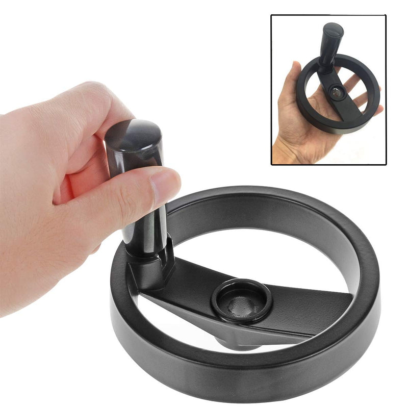 [Australia - AusPower] - YXQ 4.9 inch 2 Spoke Hand Wheel with Folding Revolving Handle Black for Milling Machine, 12mm Center Bore Diameter 