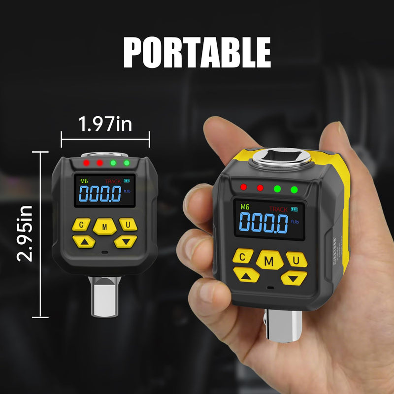 [Australia - AusPower] - 1/2" Digital Torque Adapter Set with Socket Adapters (1/4", 3/8") for Ratchet Wrench, Breaker Bar - 15-295 ft-lb, ±2% Accuracy, Color LCD, Buzzer & LED Alerts - Automotive, Motorcycle & Car 15-295 ft-lb (20-400 Nm) 