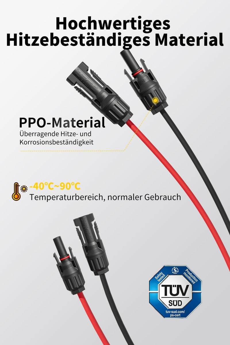 [Australia - AusPower] - Solar Cable 4 mm²/6 mm², Solar Cable Extension 1/2/3/5/8/10/12/15/18/20 m, Multi-Contact 4, IP67 Waterproof, Extension Cable (4 mm² 5 m) 4mm² 5M 