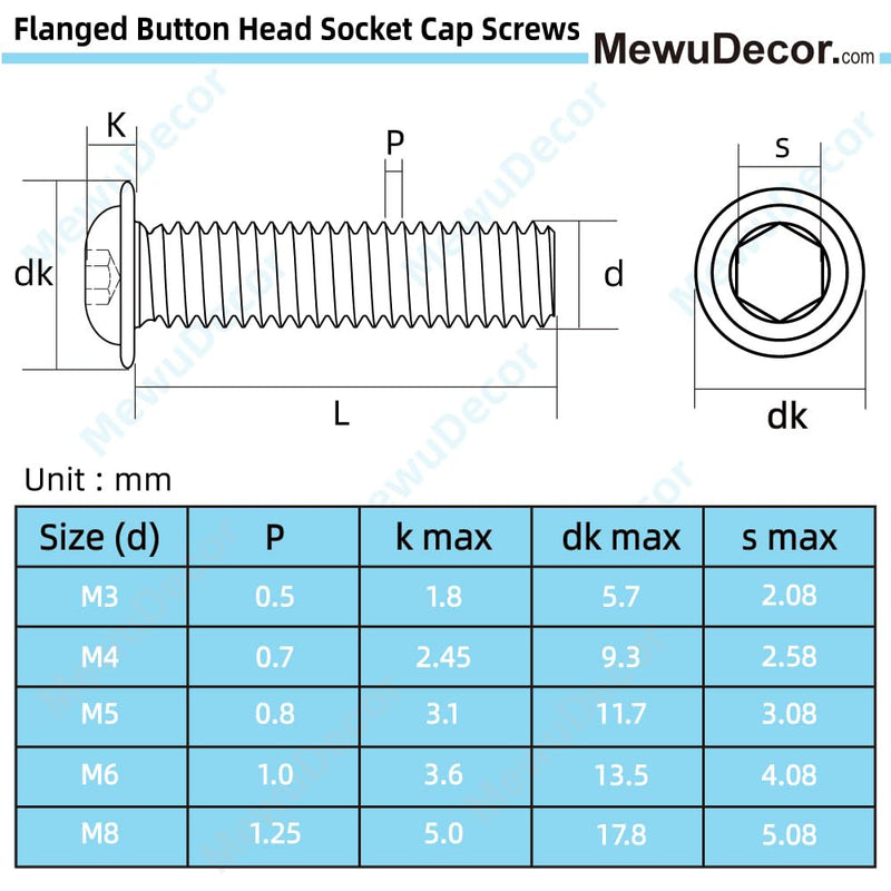 [Australia - AusPower] - M6 x 16mm Flanged Button Head Socket Cap Screws, Black Oxide, Full Thread, Allen Socket Drive, 304 Stainless Steel, 25 PCS M6 x 16mm 
