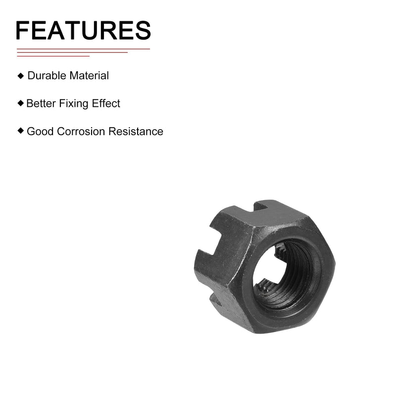 [Australia - AusPower] - M12x1.25mm(DxP) Slotted Hex Castle Nuts - 10Pack - Good for Machinery Repairing - Carbon Steel Blackened Hexagon Nuts - Black M12x1.25mm 