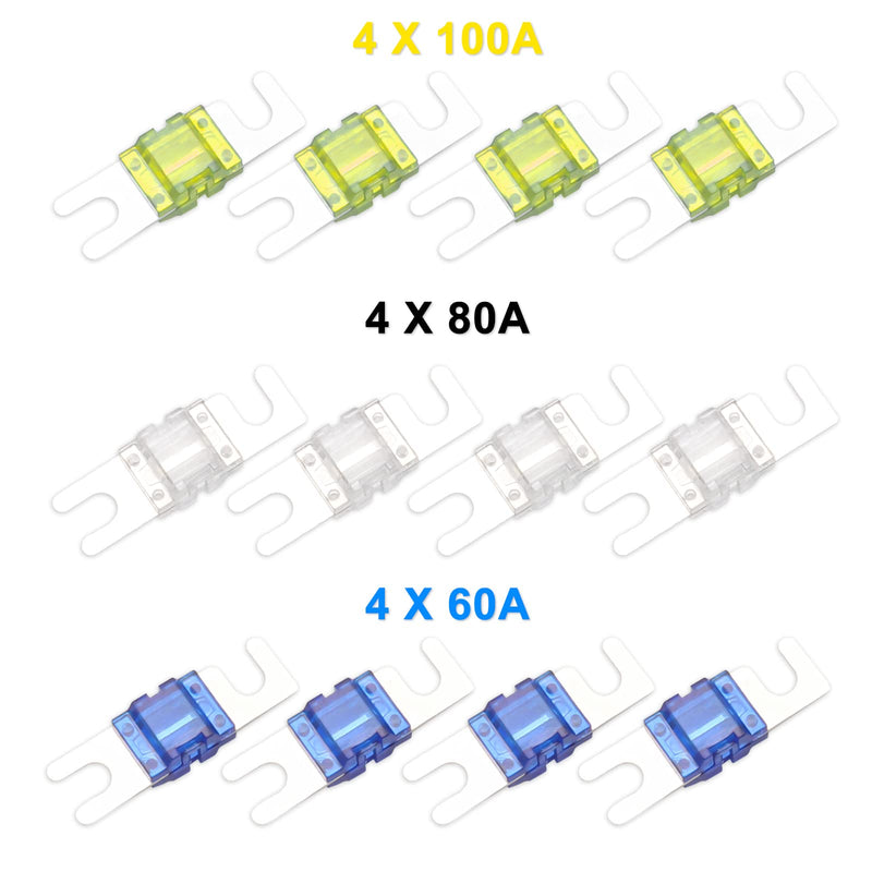 [Australia - AusPower] - RECOIL MPG4 4-Way Mini-ANL Fused Distribution Block with Ground Block, Each Positive and Negative Block with 2X 0/2/4 Gauge Inputs & 4X 4/8 Gauge Outputs, Fused Distribution Block with 12pcs Fuses 4-Way Fuse & Ground Combo Block, 2 Inputs & 4 Outputs 