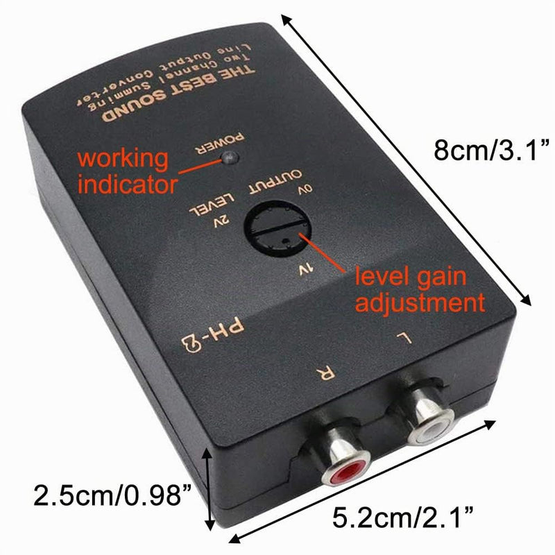 Greluma 1 Piece High to Low Level Converter, Car Output Stereo Speaker, High Level Speaker Signal for Low Level Adapter with Delay Function