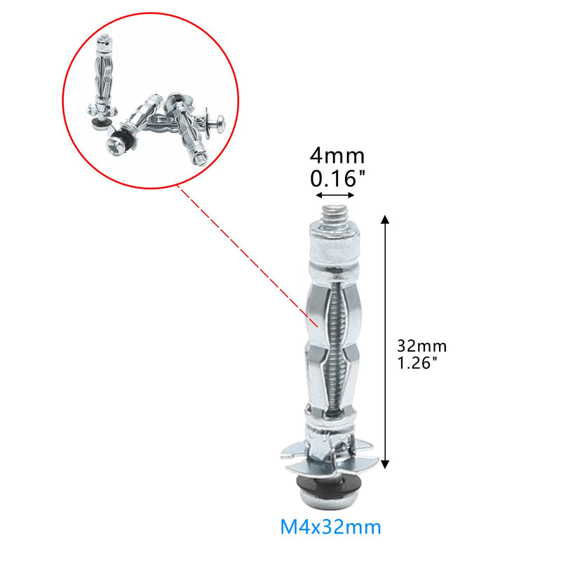 [Australia - AusPower] - 30Pcs M4x32 Heavy Duty Hollow Wall Anchors Zinc Plated Steel Molly Bolt Hollow Drive Wall Anchor Screws for Drywall, Plaster and Tile M4 x 32 