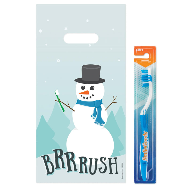 [Australia - AusPower] - Practicon Winter Brushing Snowman 6" x 12" Dental Giveaway Bag, Winter Holiday, Christmas Themed Bags, Dental Hygiene Patient Care Goodie Bag, Dentist Office Plastic Gift Bags, 100 Pack 