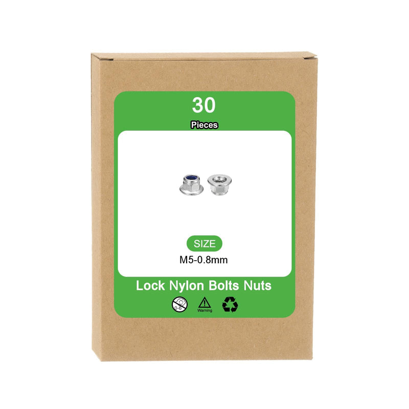 [Australia - AusPower] - uxcell M5x0.8mm Flange Nylon Insert Lock Nuts, 30Pcs 304 Stainless Steel Hex Lock Nuts Self Locking Nuts for Industrial Construction Fasteners, Silver M5-0.8 30 