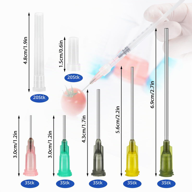 12 x 1-20ml Luer Lock Syringes with Blunt Needles | 5 dispensing needle sizes 14G-20G, scales and caps for glue, oil, ink, crafts and liquid transfer