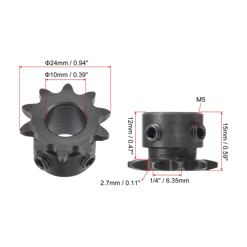 [Australia - AusPower] - uxcell 10 Tooth Roller Sprocket B Type, 25 Chain, Single Strand 1/4" Pitch, 10mm Bore Black Oxide C45 Carbon Steel with Set Screws for ISO 04C 