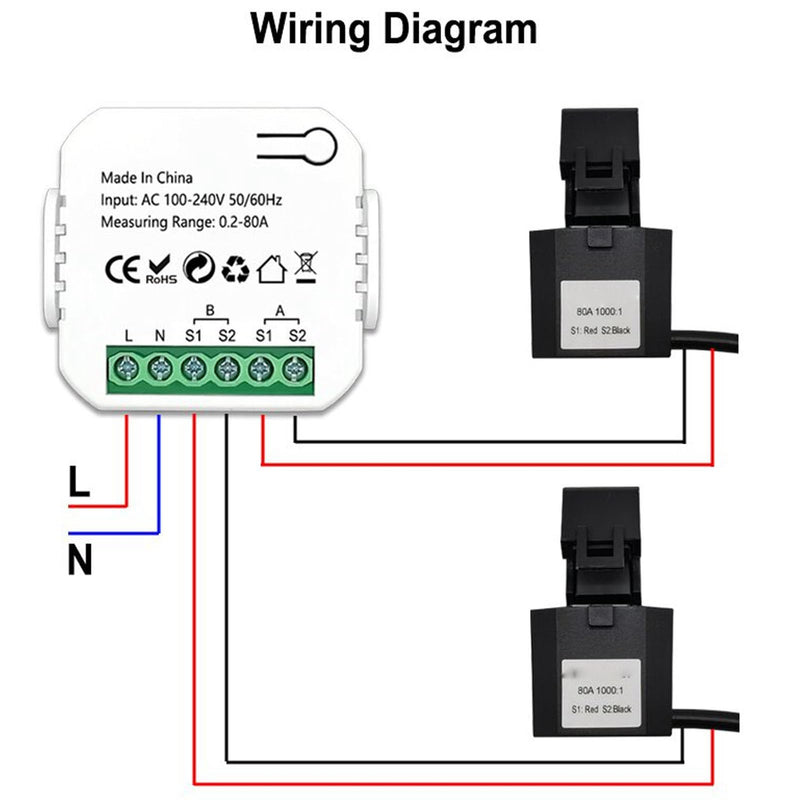 [Australia - AusPower] - Energy Meter Clamp Smart Home Single Phase Electricity Consumption Monitor AC 100-240V (Black) Black 