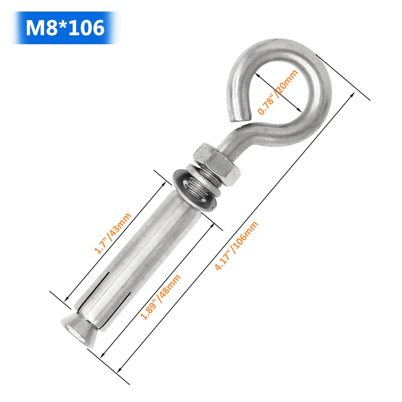 [Australia - AusPower] - 5/16" X 4-3/16" Expansion Concrete Wall Anchors Eyebolt Screw, Heavy Duty 304 Stainless Steel Shoulder Lag Eyebolts for Concrete Wall, 5 Pack 