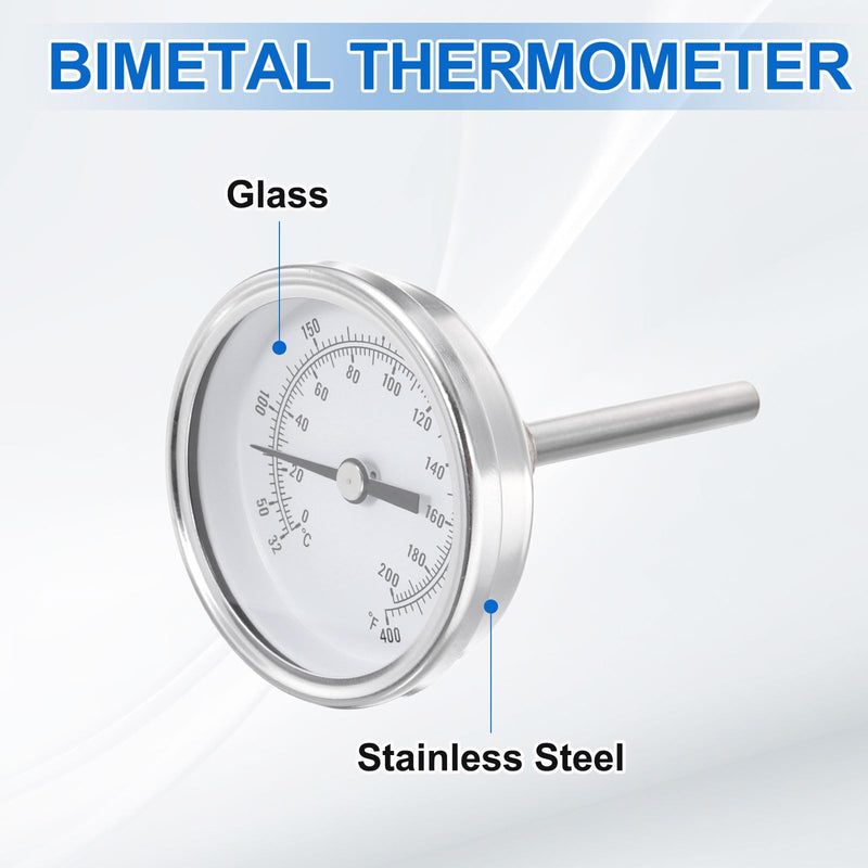 [Australia - AusPower] - MECCANIXITY Bimetal Thermometer with 2.75in Stainless Steel Stem & 2.28in Dial, 0-200°C Temperature Range, Shatterproof Glass Lens - Industrial Grade 1 