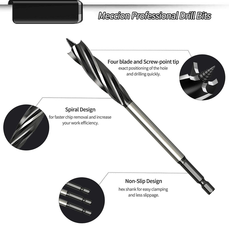 [Australia - AusPower] - Meccion Professional Wood Drill Bit 12 mm x 165 mm x 2 Pieces Auger Drill Bit Self-Feed with 1/4 Inch Hex Shank Woodwork Auger Drill Bit 12mm 