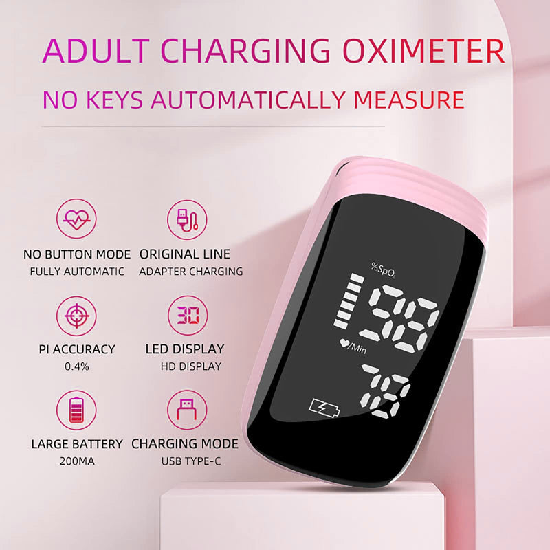 [Australia - AusPower] - Pulse Oximeter Fingertip, Pulse Oximeter Rechargeable, Pulse Oximeter with Rechargeable, Fingertip Blood Oxygen Saturation Monitor Rechargeable, Accurate Fast SpO2 Reading (Pink) 