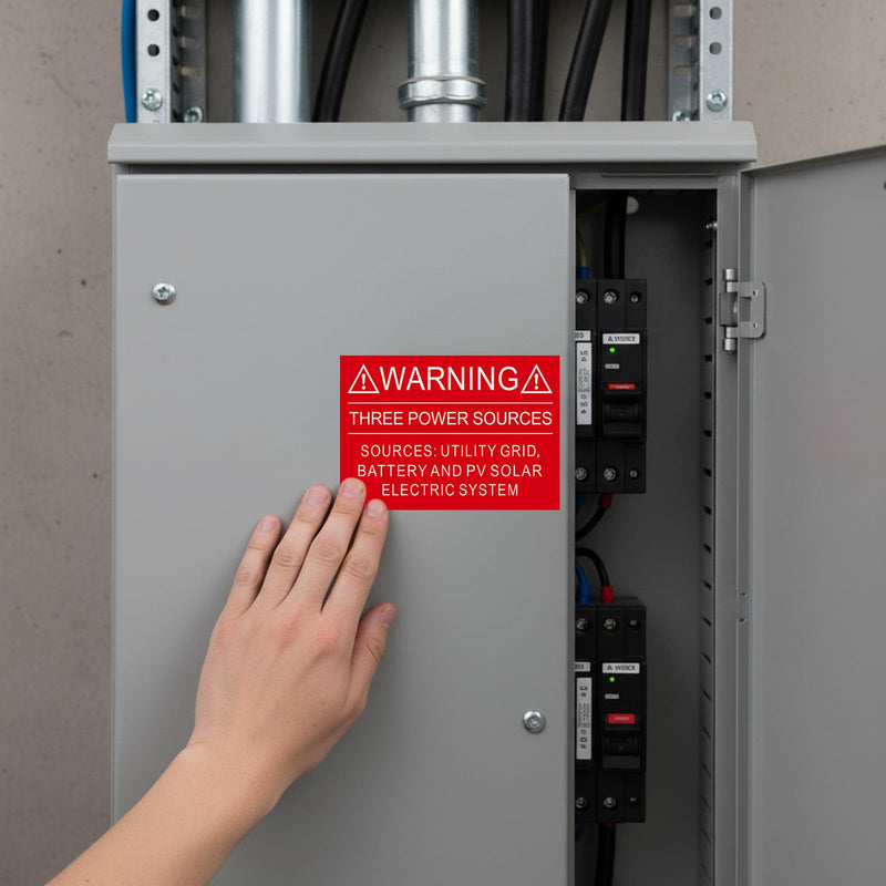 10 PCS Warning Three Power Sources Label - Utility Grid Battery and PV Solar Arc Flash Label - 3" x 4.5" Vinyl Safety Sign for Electrical Industrial Notices