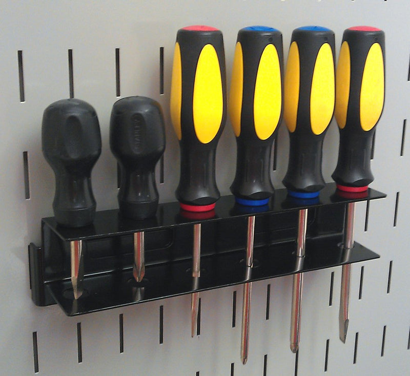[Australia - AusPower] - Wall Control Screwdriver Holder Bracket Slotted Metal Pegboard Accessory Slotted Tool Board - Black 8in x 2in x 2in Hook 