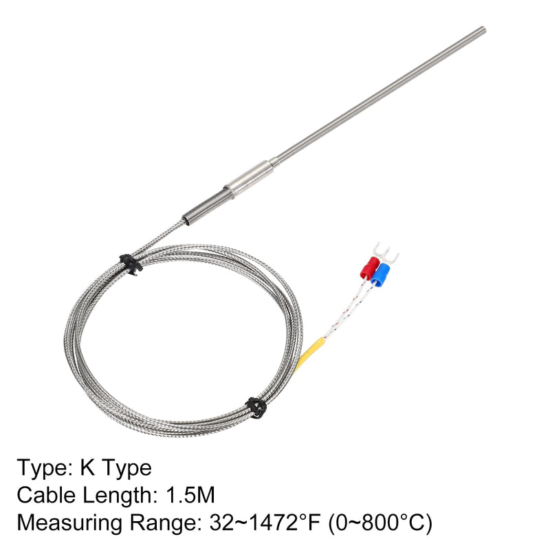 [Australia - AusPower] - MECCANIXITY K Type Thermocouple Temperature Sensor Probe 4x150mm (0 to 800C) 5ft Temperature Controller 