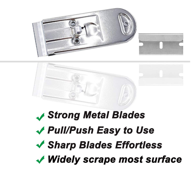 WEKOIL Razor Blades Metal Scraper Tool Pull Push Glass Scraper Stove Top Scraper Window Ceramic Scraper with10 PCS Single Edge Replacement Scraper Blades Removing Decal Label Residue Sticker,Silver Set A - NewNest Australia