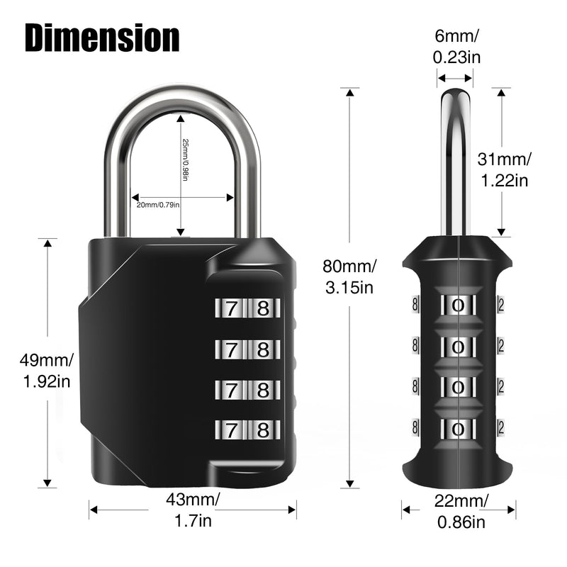 [Australia - AusPower] - Combination Lock Waterproof 4 Digit Padlocks with Combination Code, Zinc Alloy Combination Lock for Door, Tool Boxes, Schools, Gym, Garden, Fences, Reel Cabinet & Storage, Black (1PCS) 1 Piece 