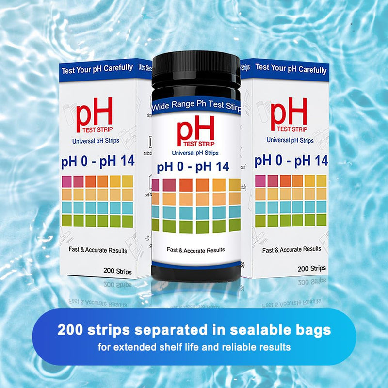 [Australia - AusPower] - 200 x pH Test Strips, pH Value 0-14, Quick pH Tests for Urine, Saliva, Drinking Water, Laboratories, Aquariums, Gyms, Pools (Universal) 200 