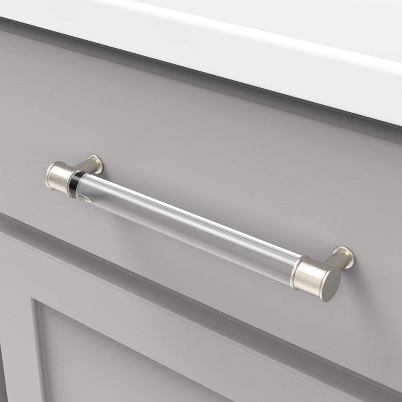 Hickory Hardware 1 Pack Solid Core Kitchen Cabinet Pulls, Luxury Cabinet Handles, Doors & Dresser Drawers, 7-9/16 Inch (192mm) Hole Center, Crysacrylic with Satin Nickel, Midway Collection 7-9/16 Inch (192mm) Center to Center