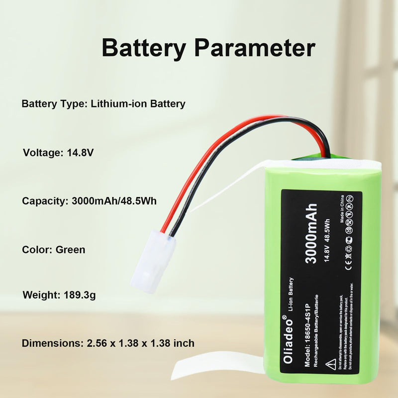 Replacement Battery for Bobsweep Bob Sweep Bob Standard - Bob Pethair Junior Model WJ540011 WPP56002 WP460011RO Robotic Robot Vacuum Cleaner 14.8v Li-ion 3000mAh (2-Wire Connector)