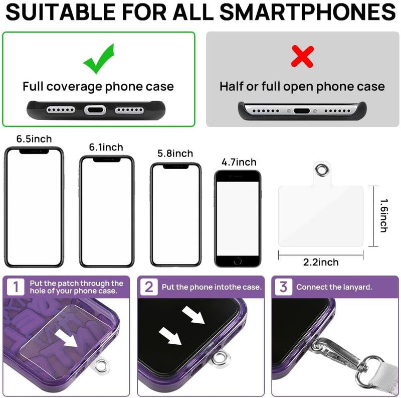 [Australia - AusPower] - Cell Phone Lanyard, Universal Neck Mobile Phone Lanyard Crossbody with Black Pad, 2 Pieces Adjustable Shoulder Neck Strap Nylon Patch Phone Lanyards Compatible with Most Smartphone, Black and Purple 