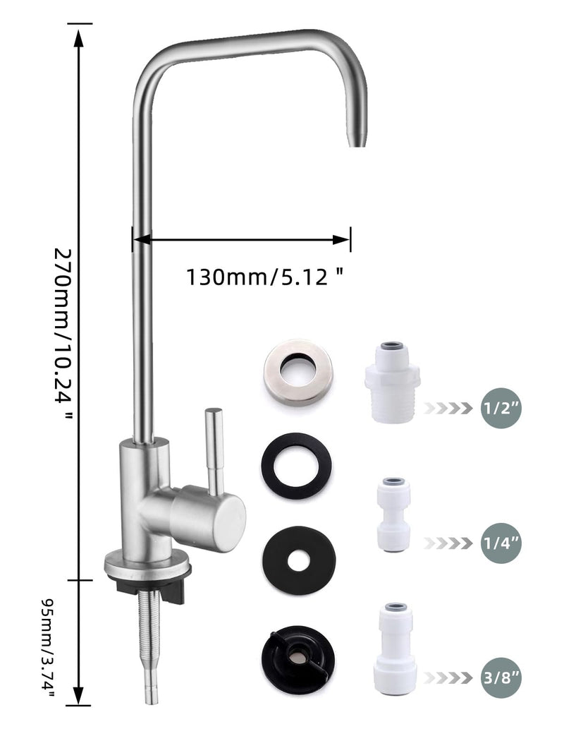 Drinking Water Faucet,Lead-Free Water Filter Faucet,Easy to Install Reverse Osmosis Faucets for Kitchen Bar Sink,Brushed Nickel SUS304 Stainless Steel