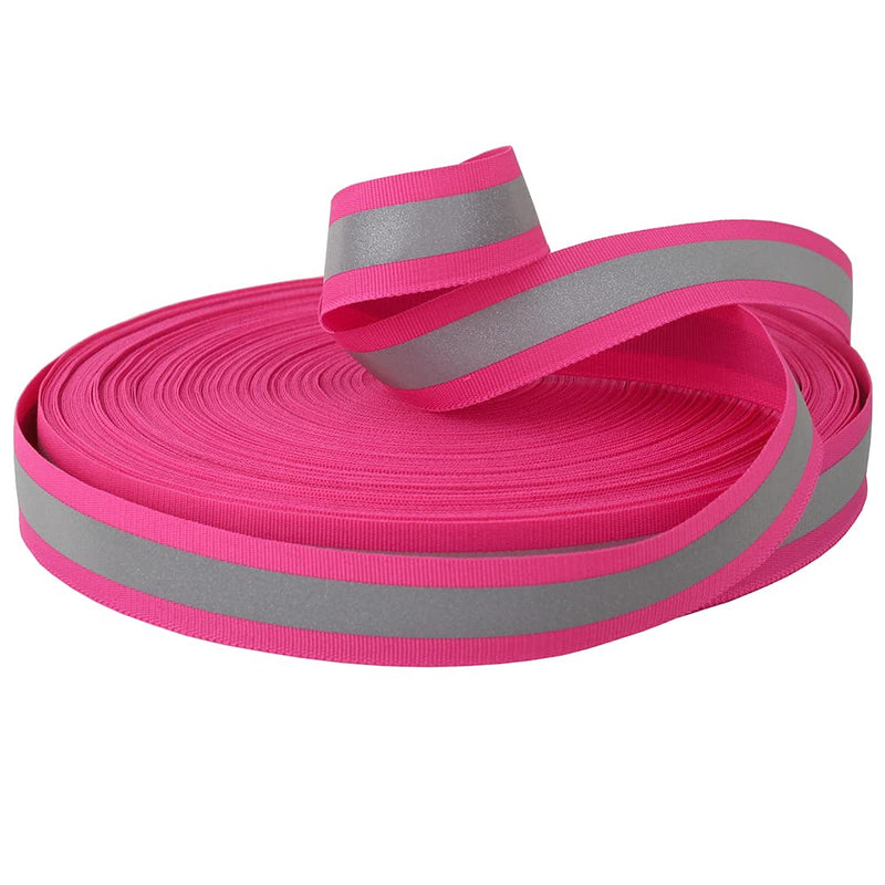 Silver Reflective Ribbon Tape for Clothing Webbing Trim Strip Sew On 0.8in x 50yd (Pink) Pink